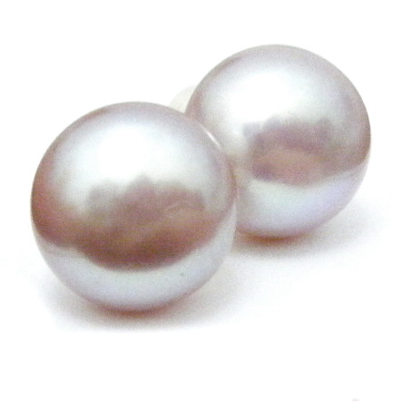 Lilac Pink 11.6mm Pearl Stud 14ct Earrings